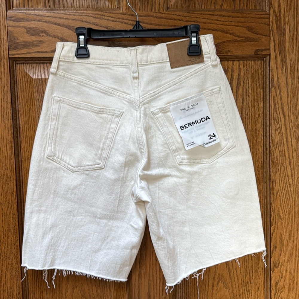 NWT Rag & Bone Cotton blend Denim Vintage style Ecru Bermuda Shorts - Picture 3 of 6